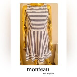 Monteau Los Angeles Stylish Grey and White Striped Dress A-Line Short Dress